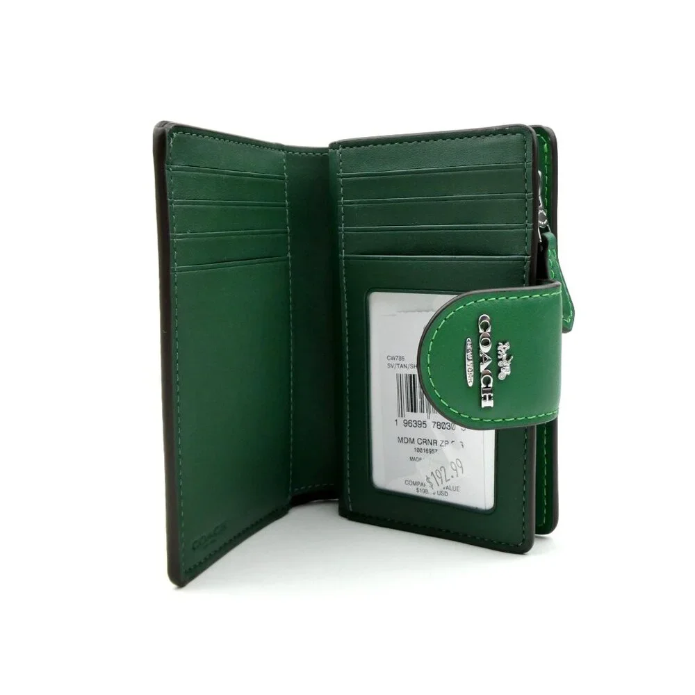 Coach Signature Tan Shamrock Medium Corner Zip‎ Wallet NWT CW786